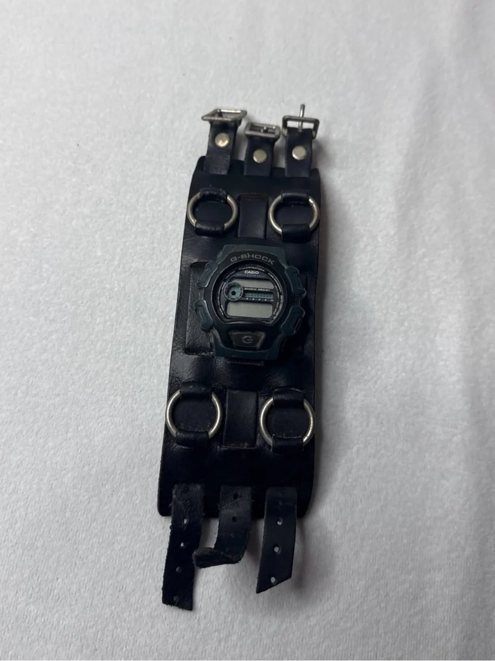Casio Black G-Shock Digital Watch with Black Leather Cuff